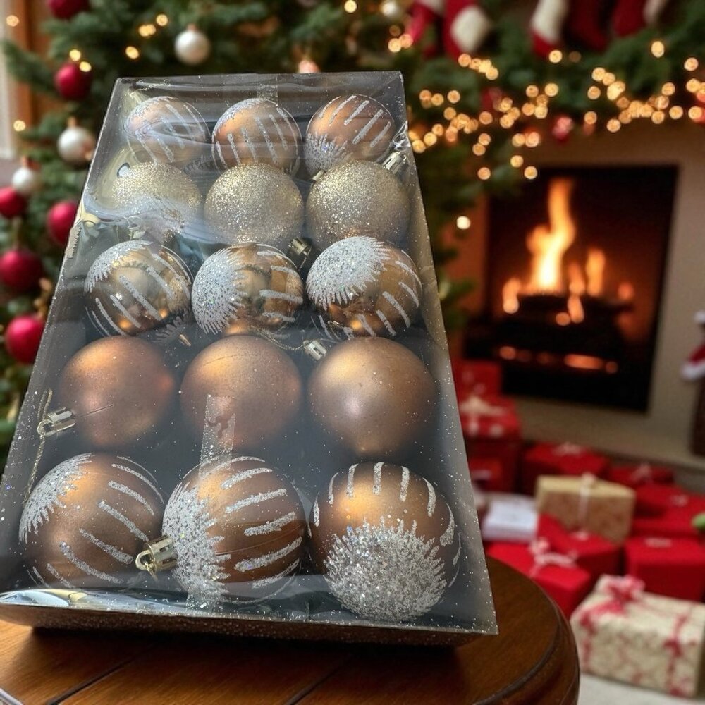 30 Pcs Gold Multicolored Christmas Bulb Ornaments